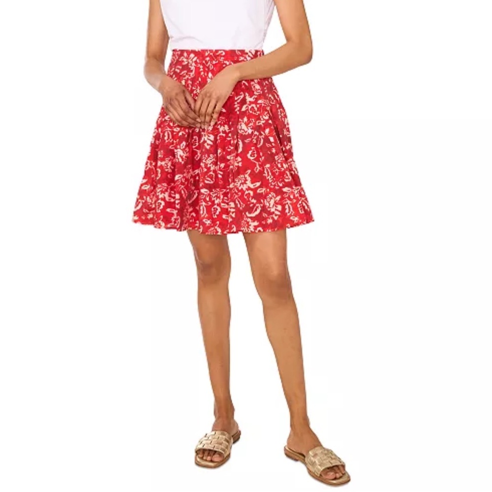 1.State Women's-Pleat-Yoke Mini Skirt Red Print Small NWT Small